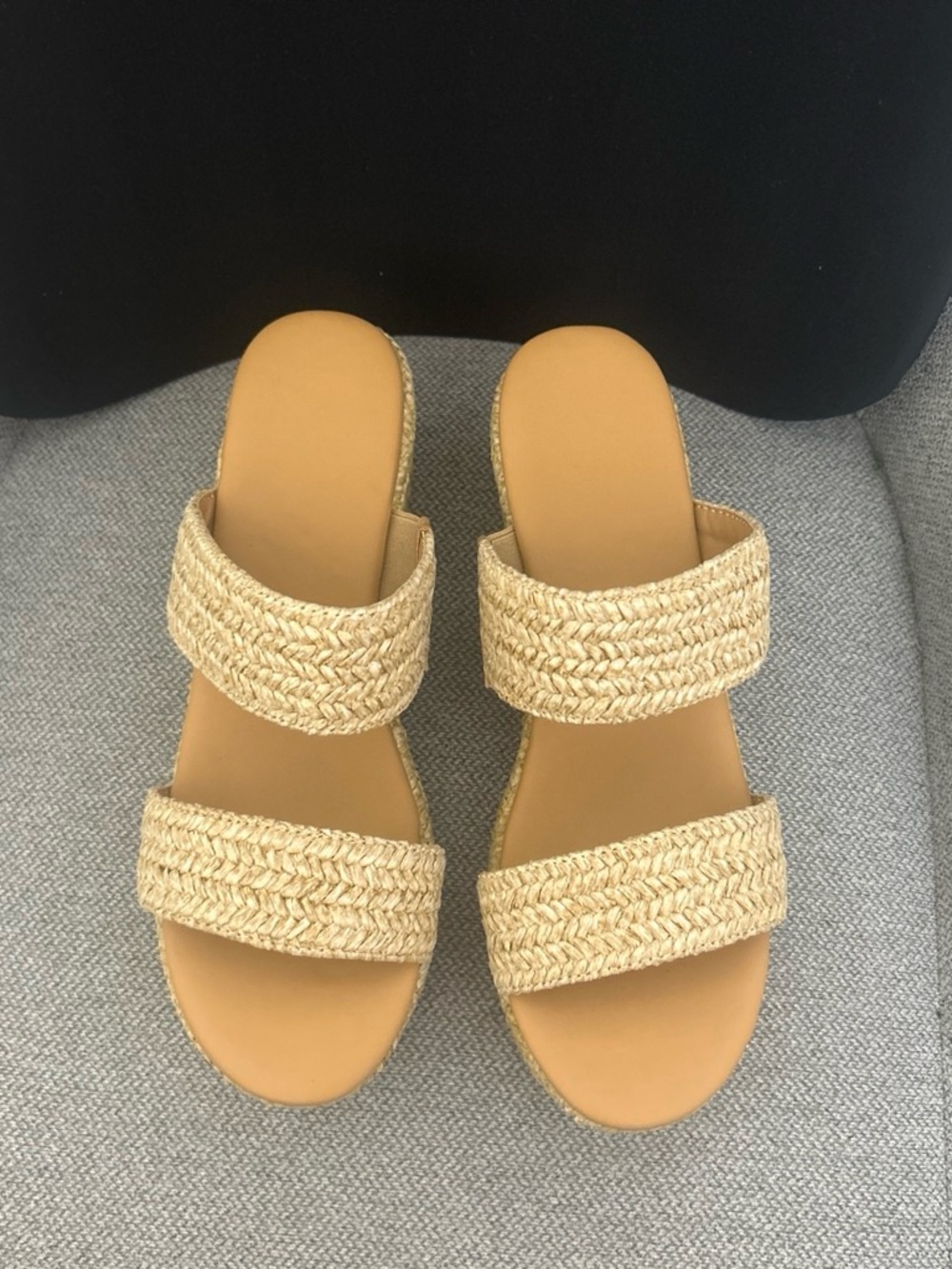 Woven Double-Strap Slide Sandals - Natural Tan